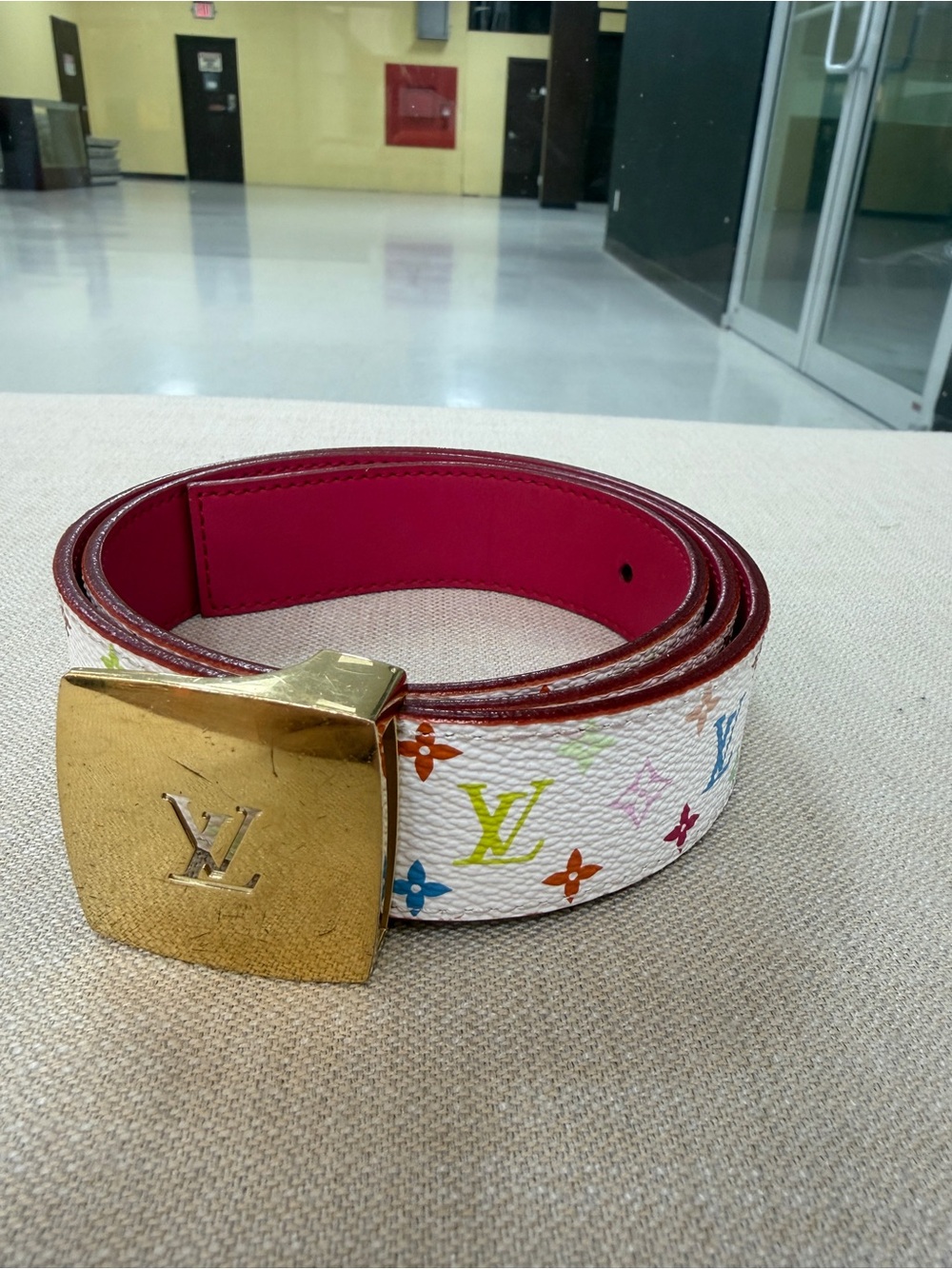 Louis Vuitton White Multicolor Monogram Leather Belt size 80/32